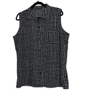Black & White Sleeveless Checkered Button-Up Blouse - Size XL
